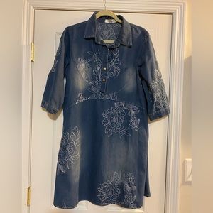 Slim-fit Embroidered Denim Mini Dress